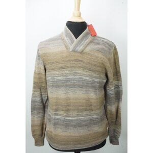 Isaia Napoli Gray Brown Striped Woven Shawl Pullover Mens Sweater BRAND NEW